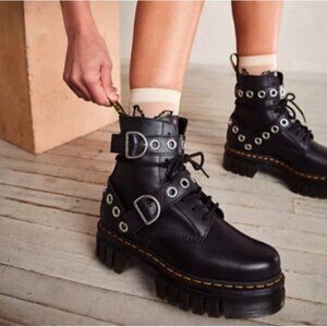 Dr Martens AUDRICK Hardware Leather Platform Boots Women's SOFT COMFORTABLE  10L